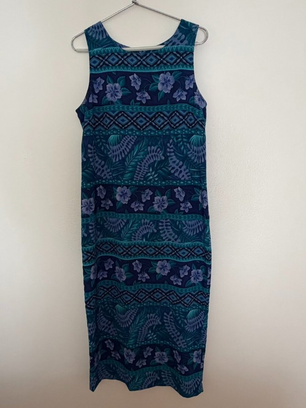 Kathie Lee Collection Tropical Floral Maxi Dress Blue Teal Size 12